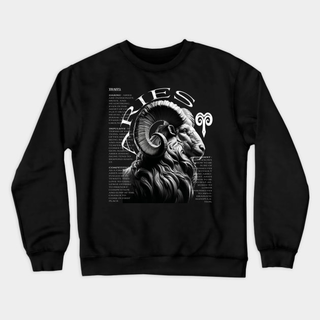 Bold Aries Zodiac Ram & Fire Element Crewneck Sweatshirt by Deadpan Couture